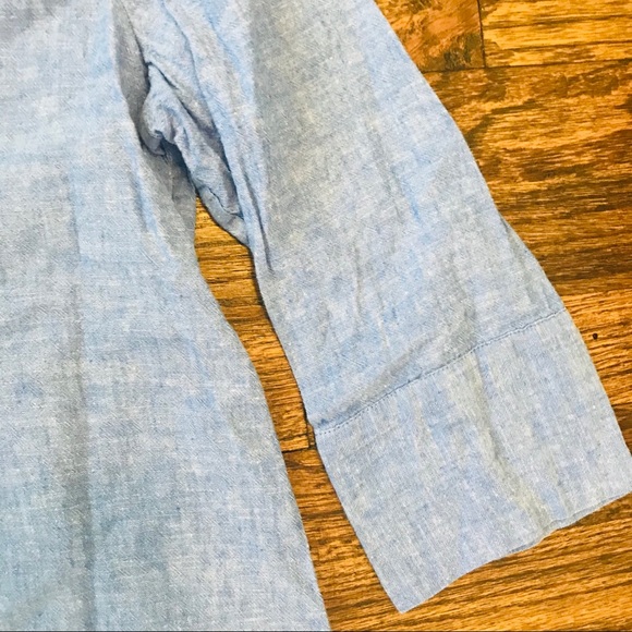 Ivanka Trump Linen Blue Chambray Preppy Work Classy V-Neck Boho Beaded Blouse - Picture 6 of 7